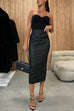 Mixiedress Back Slit Faux Leather Midi Bodycon Skirt