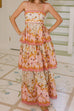 Mixiedress Spaghetti Strap Back Lace-up Ruffle Layered Floral Print Maxi Dress