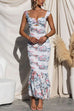 Mixiedress Cut Out Mesh Overlay Floral Print Ruffle Midi Cami Dress