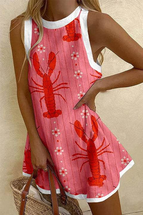 Mixiedress Sleeveless Lobster Print Striped Mini Dress