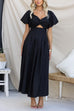 Mixiedress Twist Front Puff Sleeves Cut Out Pocketed Maxi Dress