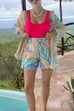 Mixiedress Unique Print Long Sleeves Button Up Shirt and Pocketed Shorts Linen Set