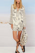 Mixiedress Collared V Neck Shirt and Side Slit Shorts Vitamin Sea Print Set