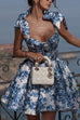 Mixiedress Bow Shoulder Floral Print A-line Mini Cami Dress