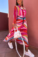 Mixiedress Tie Neck Long Sleeves Color Block Pleated Maxi Dress