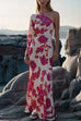 Mixiedress One Shoulder Long Sleeve Floral Print Maxi Dress