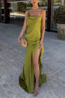 Mixiedress High Slit Back Drape Cascading Satin Maxi Cami Dress