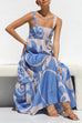 Mixiedress Adjustable Strap Waisted Soleil Print Ruffle Maxi Dress