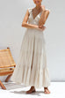 Mixiedress V Neck Ruffle Trim Tiered Sleeveless Linen Maxi Dress