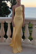 Mixiedress One Shoulder Open Back Tie Knot Satin Maxi Dress