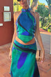 Mixiedress Printed Halter Tie Knot Backless Top and Irregular Hem Maxi Skirt Set