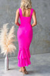 Mixiedress Sleeveless Cut Out Ruched Ruffle Bodycon Maxi Dress