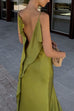 Mixiedress High Slit Back Drape Cascading Satin Maxi Cami Dress