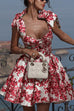 Mixiedress Bow Shoulder Floral Print A-line Mini Cami Dress