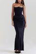 Mixiedress Strapless Ruched Satin Splice Bodycon Maxi Dress