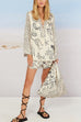 Mixiedress Collared V Neck Shirt and Side Slit Shorts Vitamin Sea Print Set