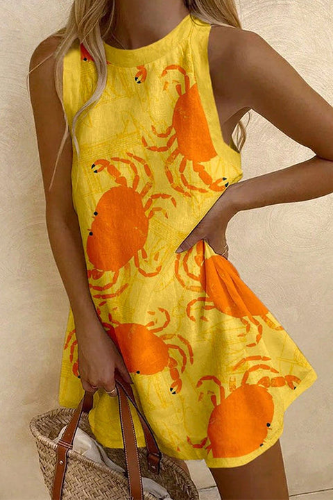 Mixiedress Sleeveless Crab Print A-line Mini Dress