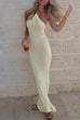 Mixiedress Halter Open Back Hollow Out Knit Bodycon Maxi Dress