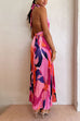 Mixiedress Halter Backless Cut Out Printed Maxi Pleated Dress