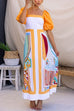 Square Collar Puff Sleeves Color Block Printed Maxi Dress