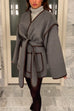 Mixiedress Open Front Pocketed Splice Coat with Belt