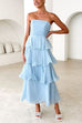 Mixiedress Strapless Empire Waist Ruffle Layered Maxi Dress