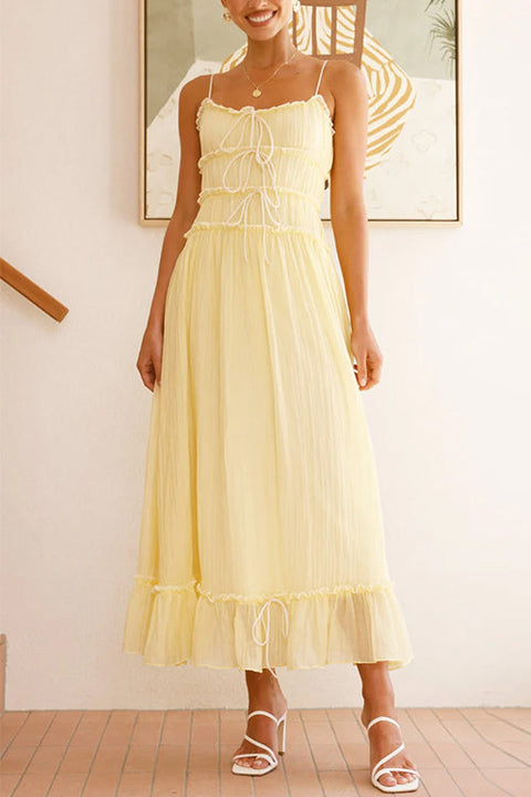 Mixiedress Frill Trim Tie Bow Swing Maxi Cami Dress