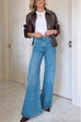 Mixiedress Lapel Zip Up Faux Leather Bomber Jacket