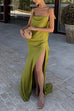 Mixiedress High Slit Back Drape Cascading Satin Maxi Cami Dress