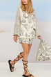 Mixiedress Collared V Neck Shirt and Side Slit Shorts Vitamin Sea Print Set