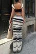 Mixiedress Striped V Neck Ruffle Crop Top and Bodycon Maxi Skirt Crochet Knit Set