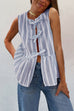 Mixiedress Crewneck Sleeveless Striped Ruffle Bow Top