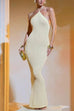 Mixiedress Halter Open Back Hollow Out Knit Bodycon Maxi Dress
