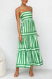 Mixiedress Spaghetti Strap Ruffle Tiered Color Block Striped Maxi Dress