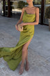 Mixiedress High Slit Back Drape Cascading Satin Maxi Cami Dress