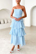 Mixiedress Strapless Empire Waist Ruffle Layered Maxi Dress