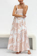 Mixiedress Adjustable Strap Waisted Soleil Print Ruffle Maxi Dress