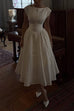 Mixiedress Cap Sleeves Open Back Waisted Swing Midi Dress