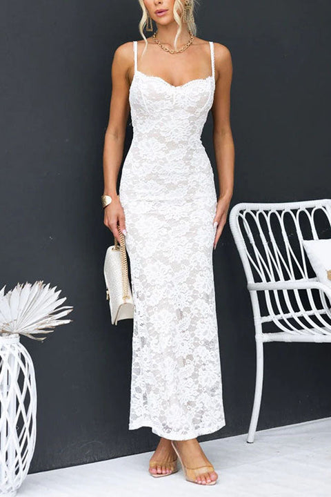 Mixiedress Floral Lace Bodycon Maxi Cami Dress