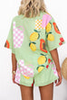 Mixiedress Resort Print Short Sleeves Blouse Shirt Elastic Waist Shorts Set