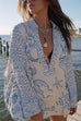 Mixiedress Collared V Neck Shirt and Side Slit Shorts Vitamin Sea Print Set