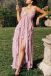 Mixiedress Sleeveless Open Back High Slit Ruffle Maxi Dress