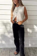 Mixiedress Crewneck Sleeveless Button Down Knitting Top