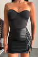 High Rise Lace-up Slit Faux Leather Mini Skirt
