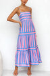 Mixiedress Spaghetti Strap Ruffle Tiered Color Block Striped Maxi Dress