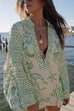 Mixiedress Collared V Neck Shirt and Side Slit Shorts Vitamin Sea Print Set