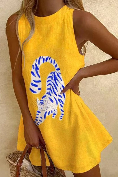 Mixiedress Round Neck Sleeveless Cartoon Print Mini Dress