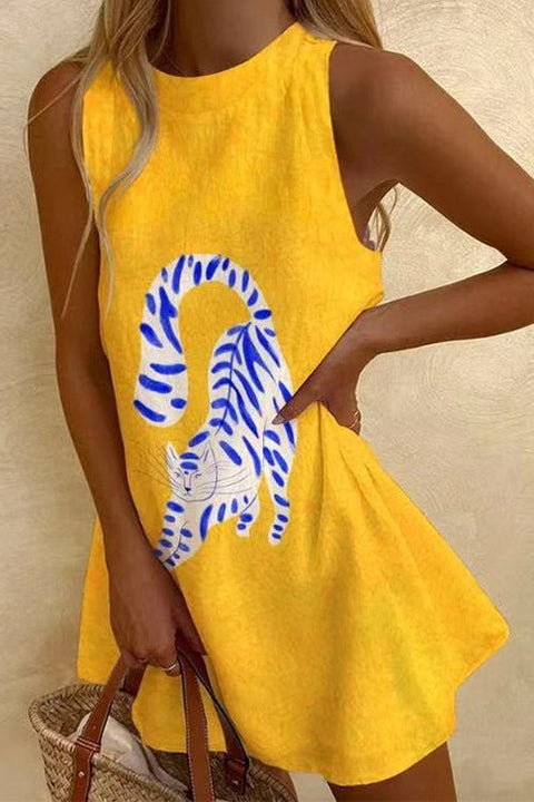 Mixiedress Round Neck Sleeveless Cartoon Print Mini Dress