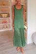 U Neck Sleeveless Pleated Splice Maxi Dress