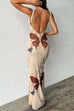 Mixiedress V Neck Sleeveless Open Back Side Slit Printed Maxi Dress